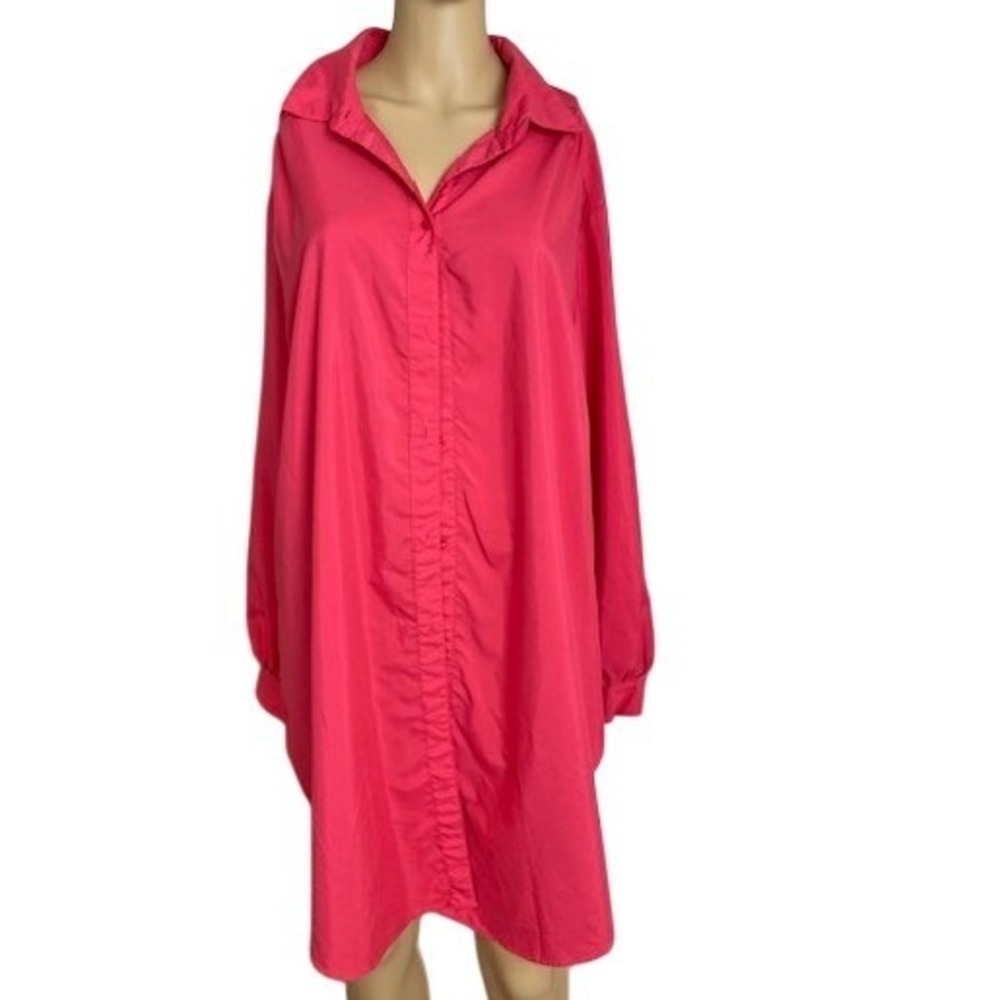 MG Pink Oversized Long Sleeve Button Up Shirt Dress Tunic Top Lagenlook Comfy